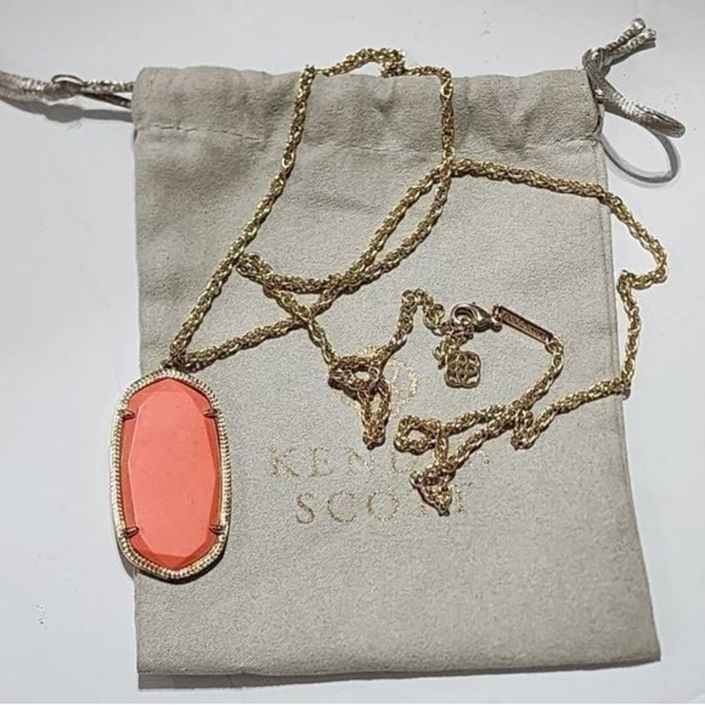 Kendra Scott Reid Long Pendant Necklace Coral Magnesite Gold Tone 32 Inch
